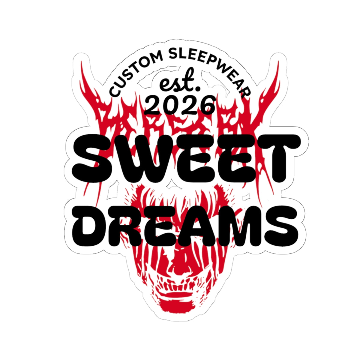 Sweet Dreams Skull Sticker — Red Flame Graphic Kiss-Cut Decal (Custom Sleepwear est. 2026)