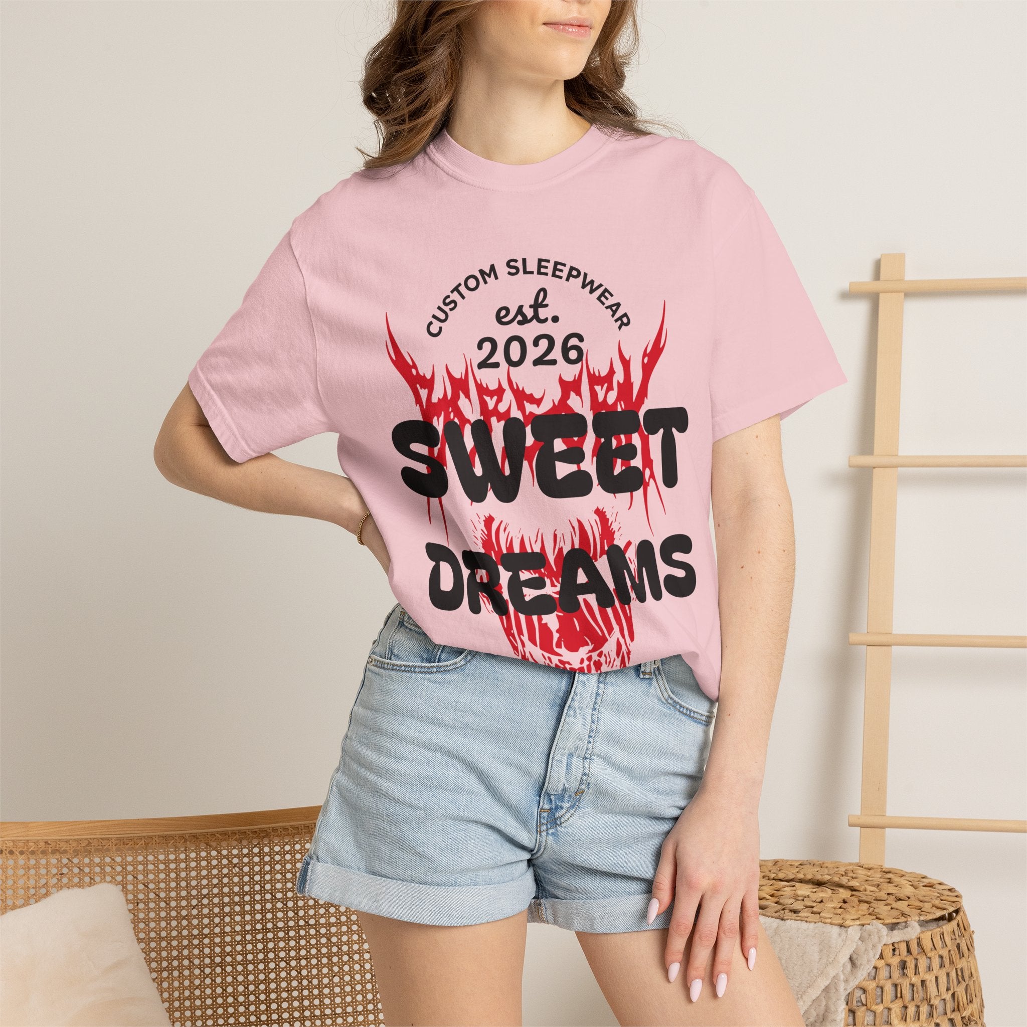 T-Shirt — "Sweet Dreams" Flame Skull Graphic Tee