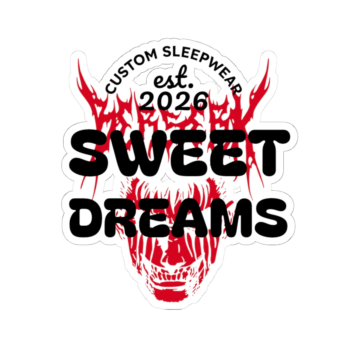 Sweet Dreams Skull Sticker — Red Flame Graphic Kiss-Cut Decal (Custom Sleepwear est. 2026)