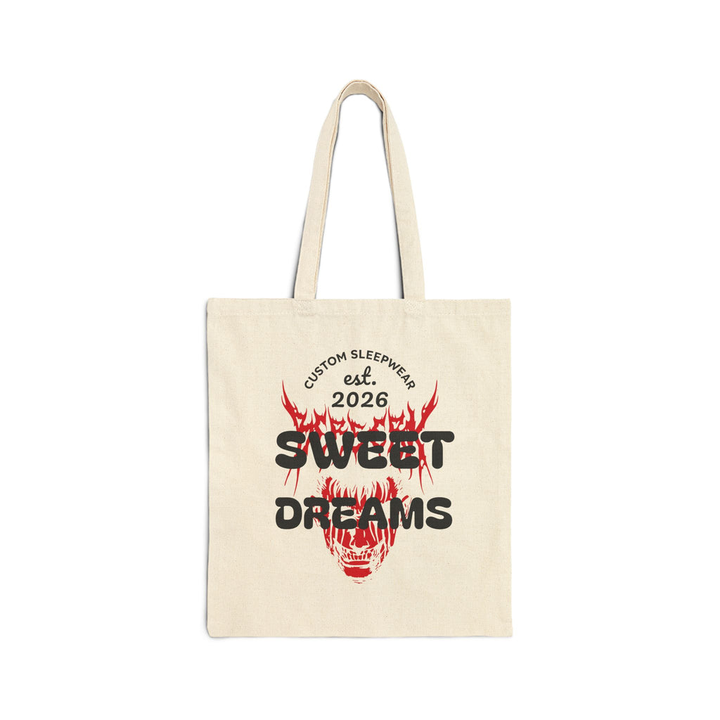 Tote Bag — "Sweet Dreams" Flaming Skull Canvas Tote, Gothic Aesthetic Reusable Shopper