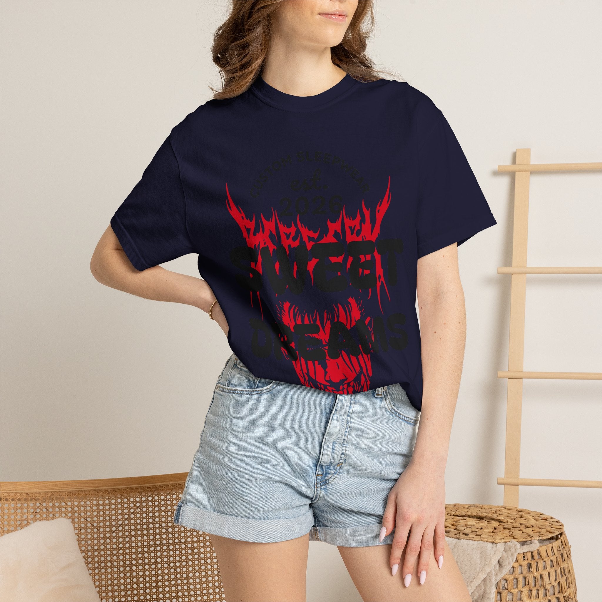 T-Shirt — "Sweet Dreams" Flame Skull Graphic Tee