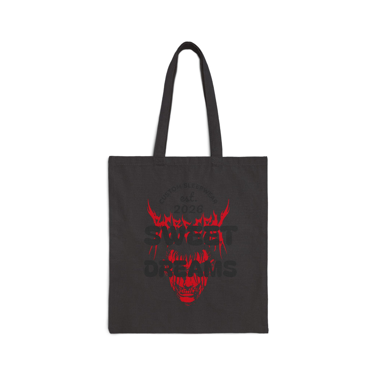 Tote Bag — "Sweet Dreams" Flaming Skull Canvas Tote, Gothic Aesthetic Reusable Shopper