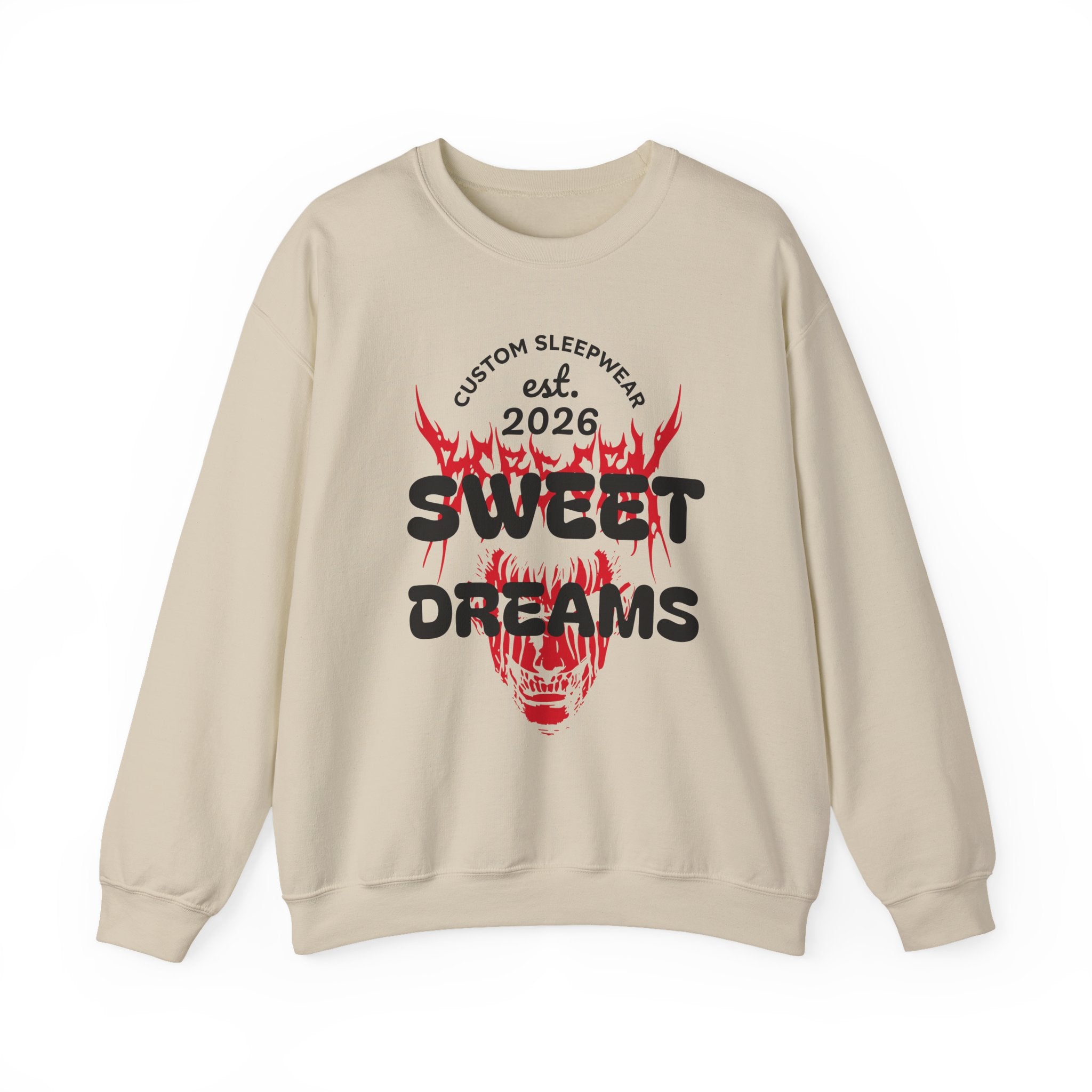Sweet Dreams Crewneck Sweatshirt — Gothic Flame Skull Graphic