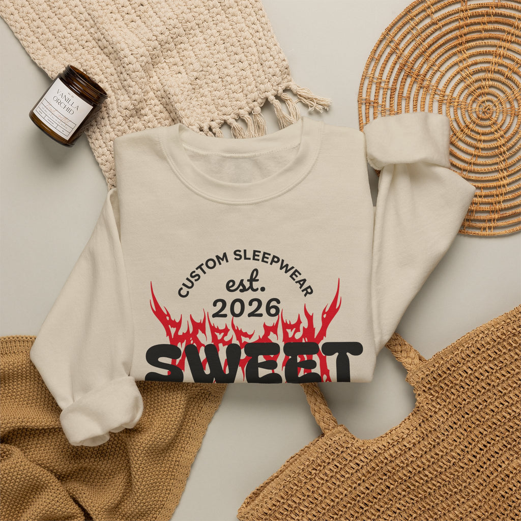 Sweet Dreams Crewneck Sweatshirt — Gothic Flame Skull Graphic