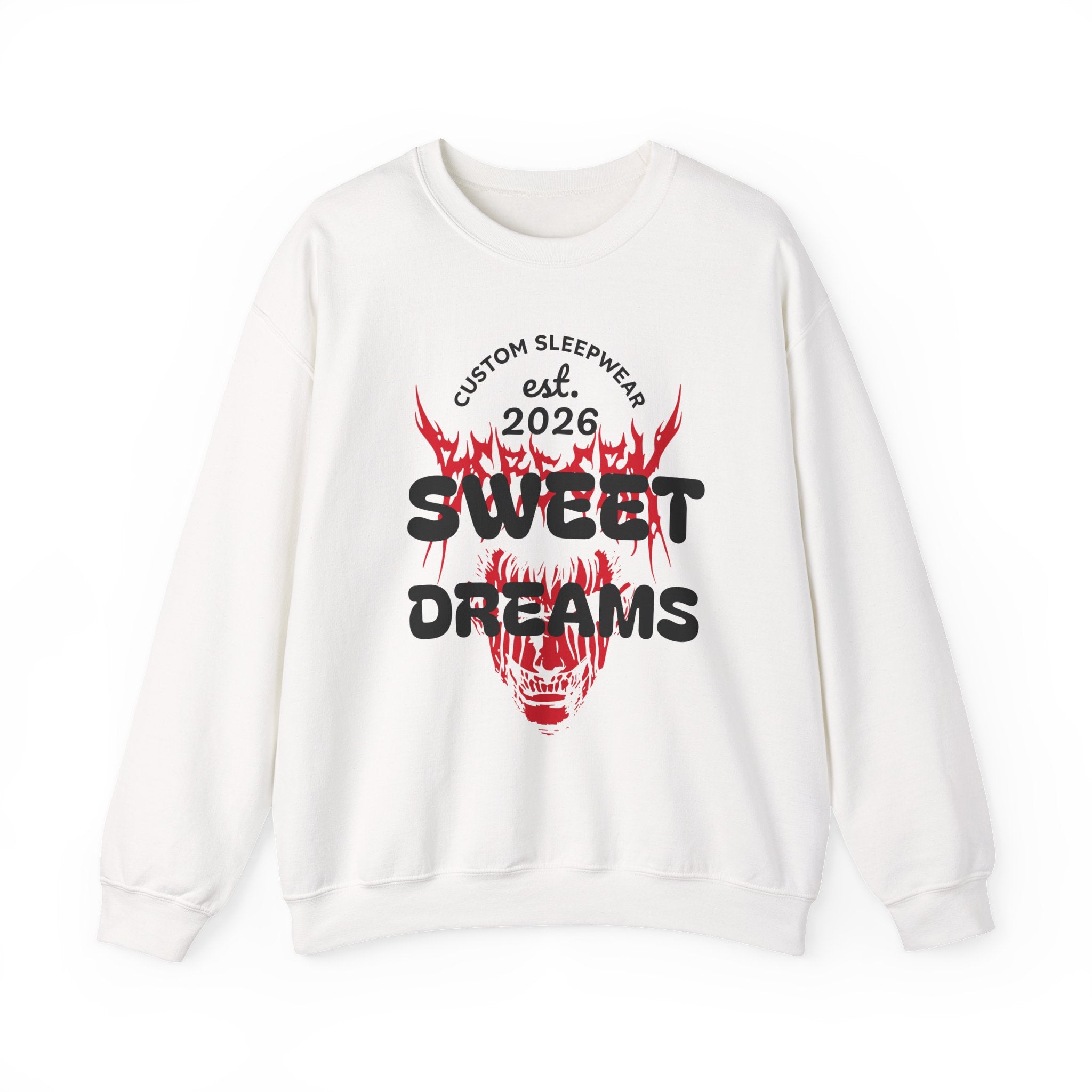 Sweet Dreams Crewneck Sweatshirt — Gothic Flame Skull Graphic