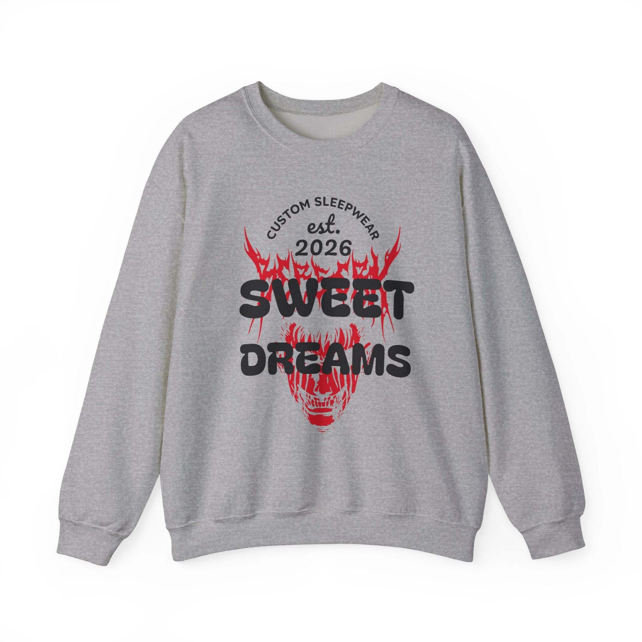 Sweet Dreams Crewneck Sweatshirt — Gothic Flame Skull Graphic