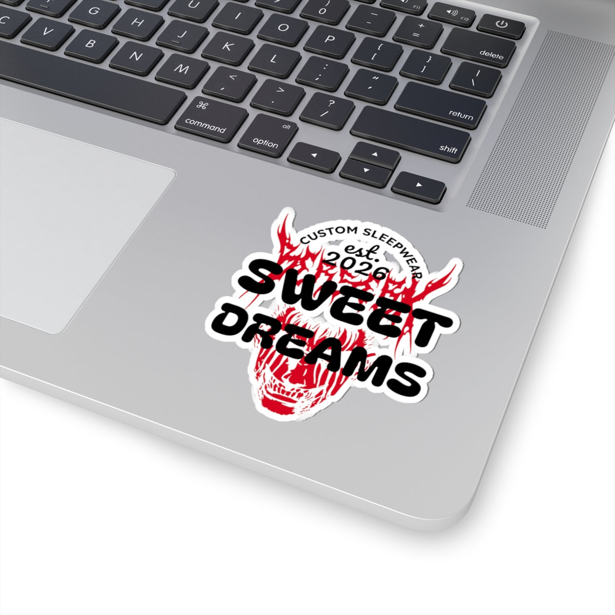 Sweet Dreams Skull Sticker — Red Flame Graphic Kiss-Cut Decal (Custom Sleepwear est. 2026)