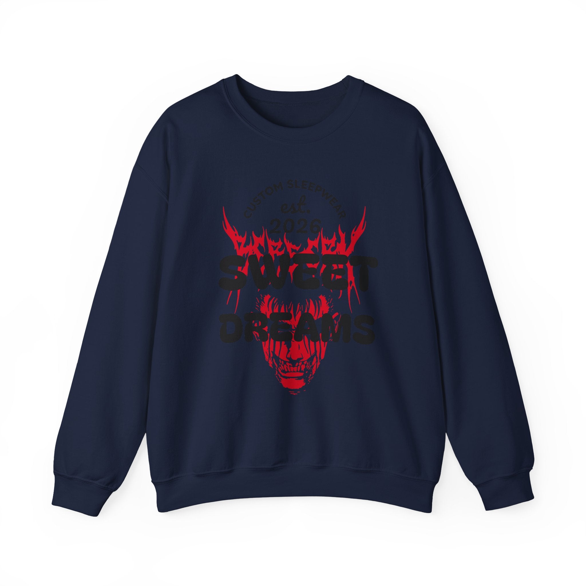 Sweet Dreams Crewneck Sweatshirt — Gothic Flame Skull Graphic