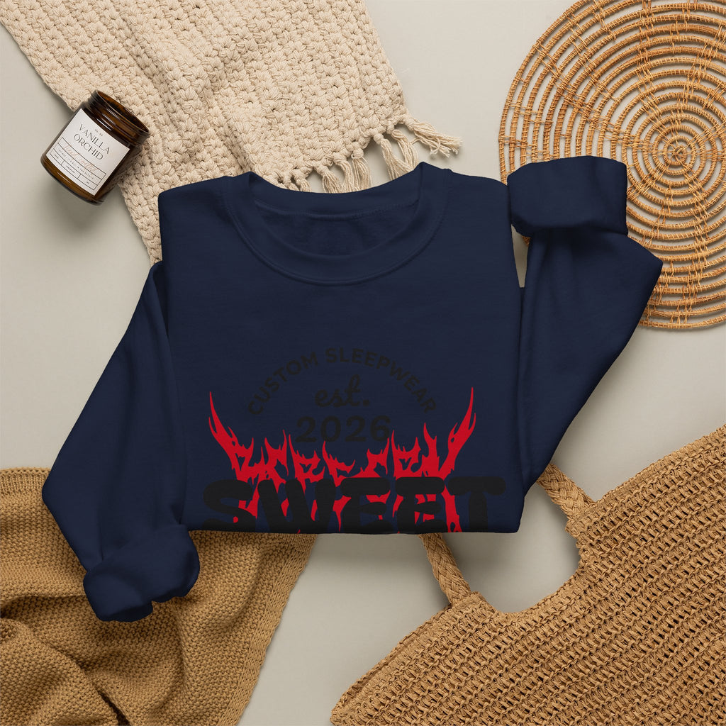 Sweet Dreams Crewneck Sweatshirt — Gothic Flame Skull Graphic
