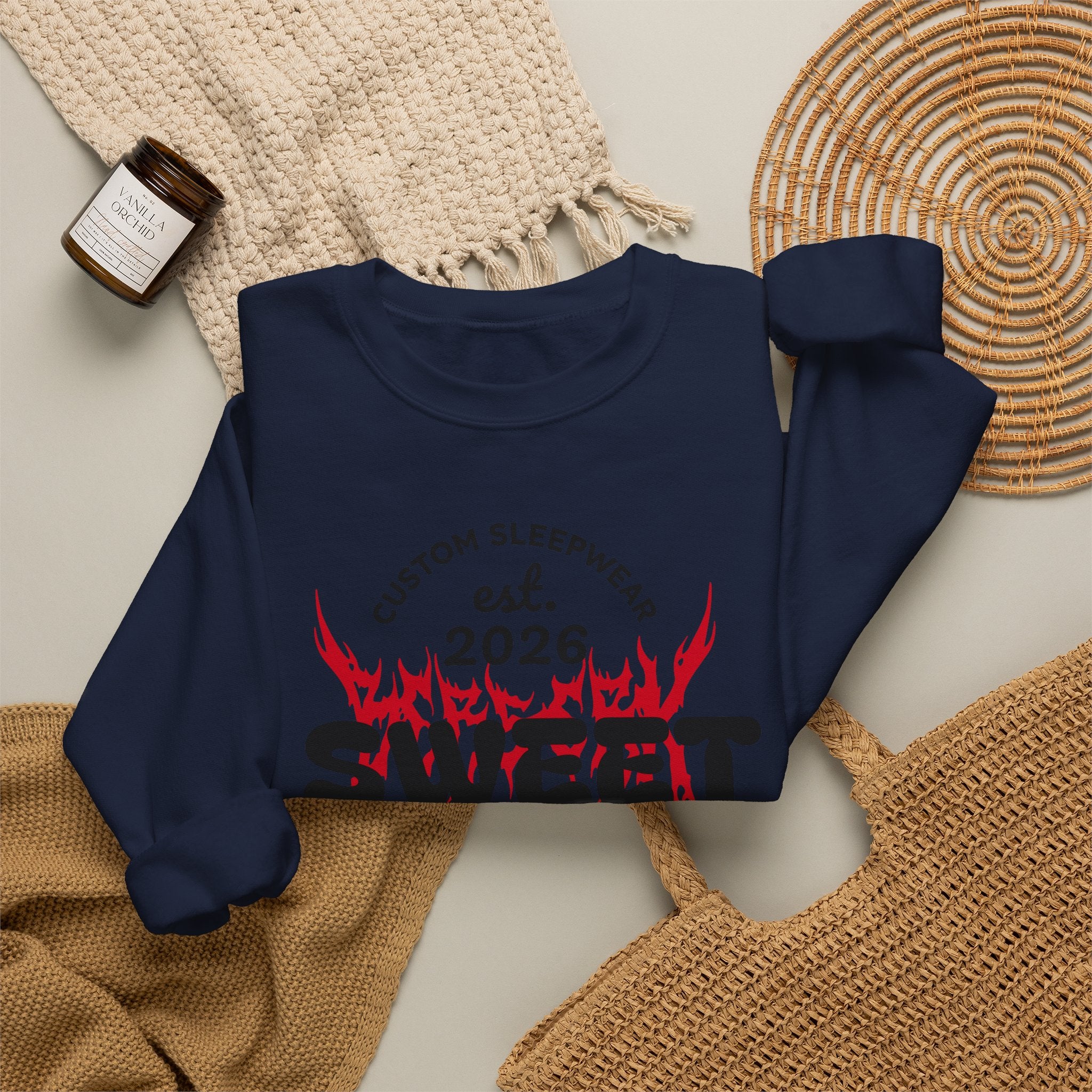 Sweet Dreams Crewneck Sweatshirt — Gothic Flame Skull Graphic