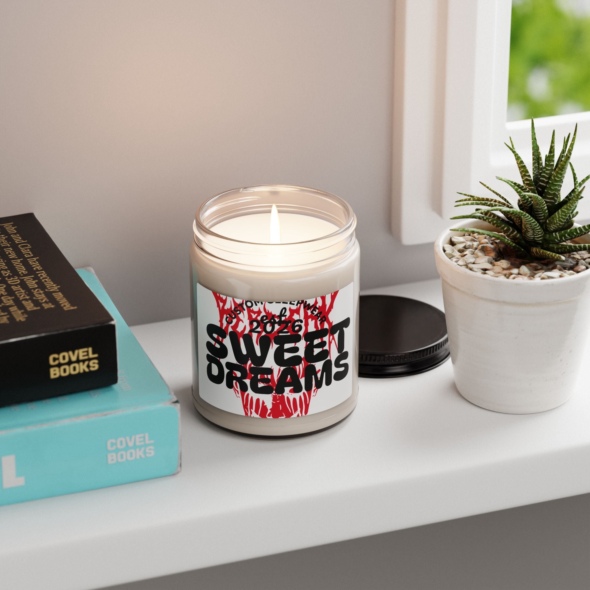 Scented Soy Candle — “Sweet Dreams” 9oz Jar (Bold Red Skull Design)