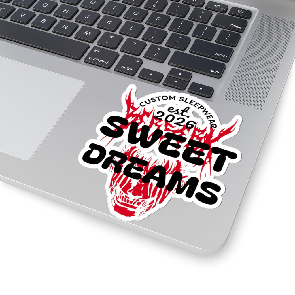 Sweet Dreams Skull Sticker — Red Flame Graphic Kiss-Cut Decal (Custom Sleepwear est. 2026)