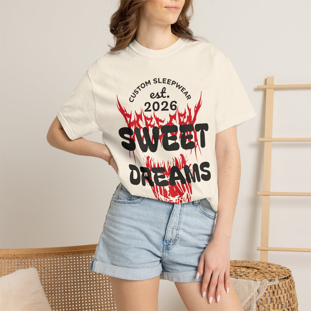 T-Shirt — "Sweet Dreams" Flame Skull Graphic Tee