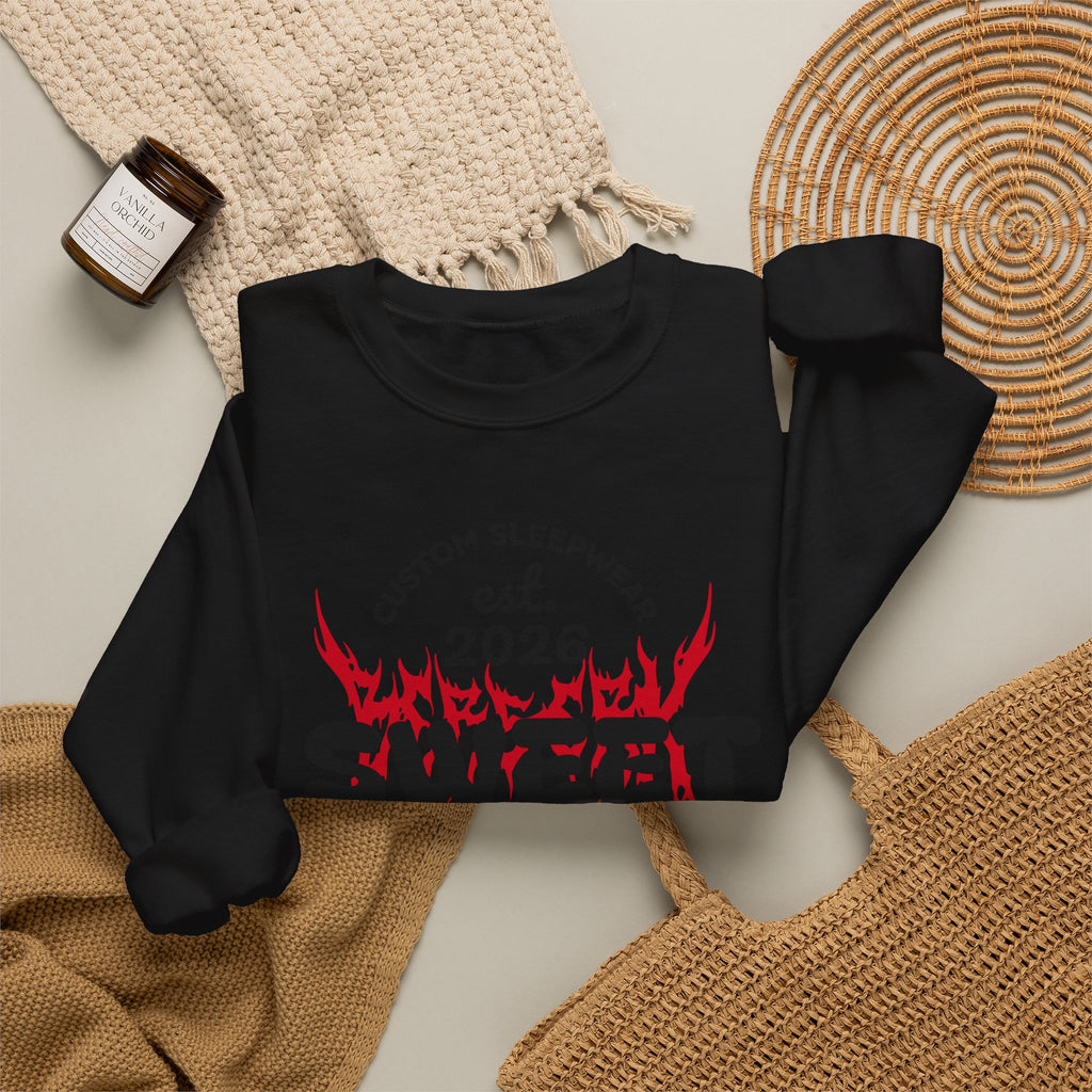 Sweet Dreams Crewneck Sweatshirt — Gothic Flame Skull Graphic