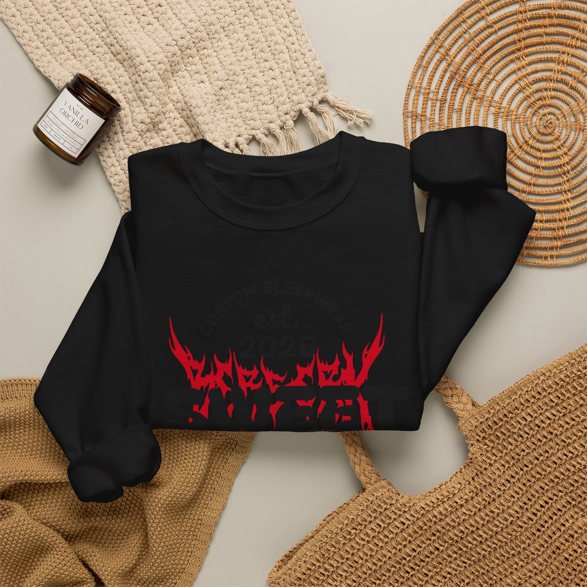 Sweet Dreams Crewneck Sweatshirt — Gothic Flame Skull Graphic