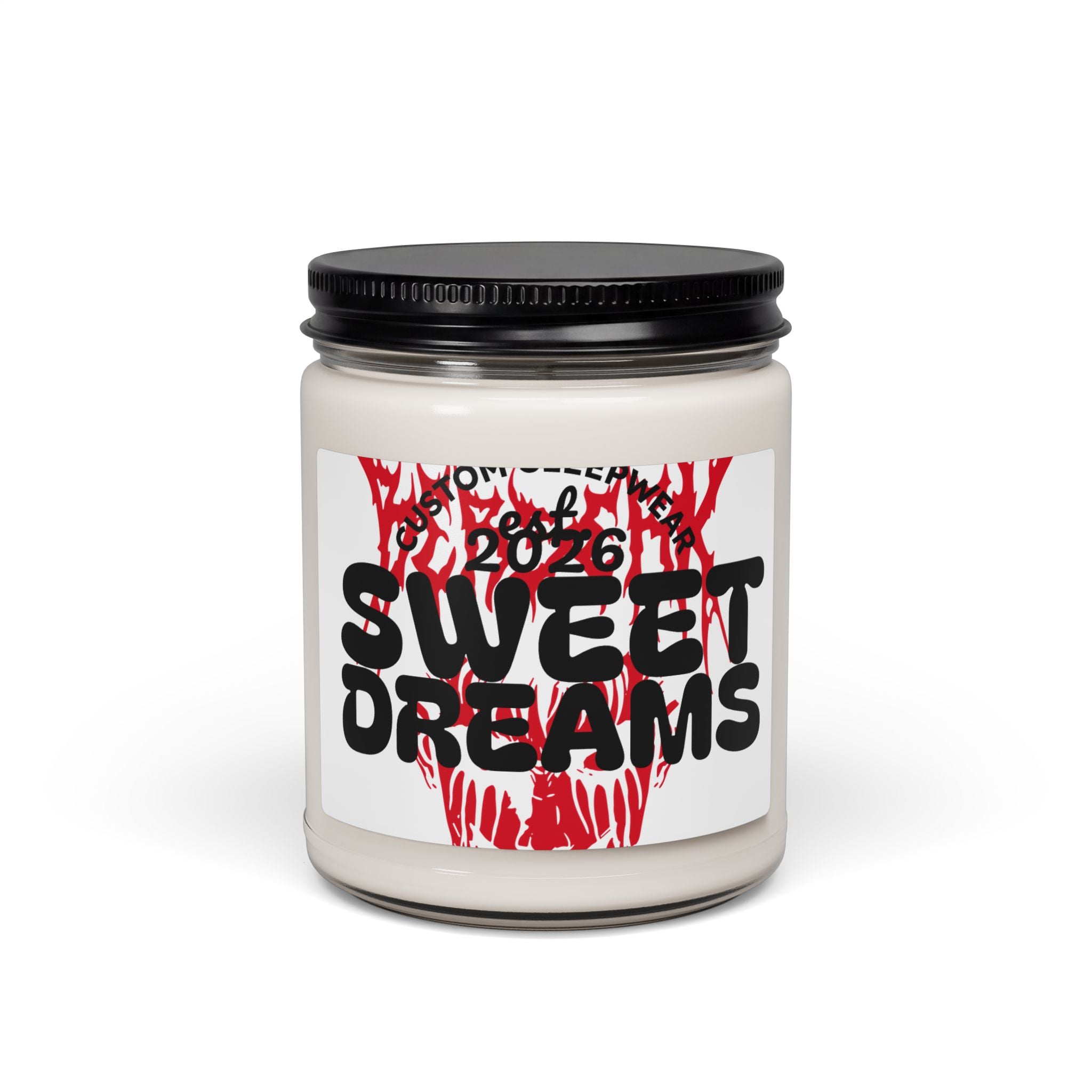 Scented Soy Candle — “Sweet Dreams” 9oz Jar (Bold Red Skull Design)