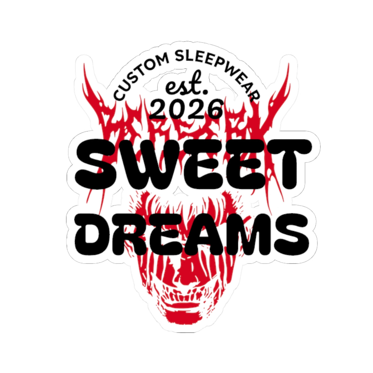 Sweet Dreams Skull Sticker — Red Flame Graphic Kiss-Cut Decal (Custom Sleepwear est. 2026)