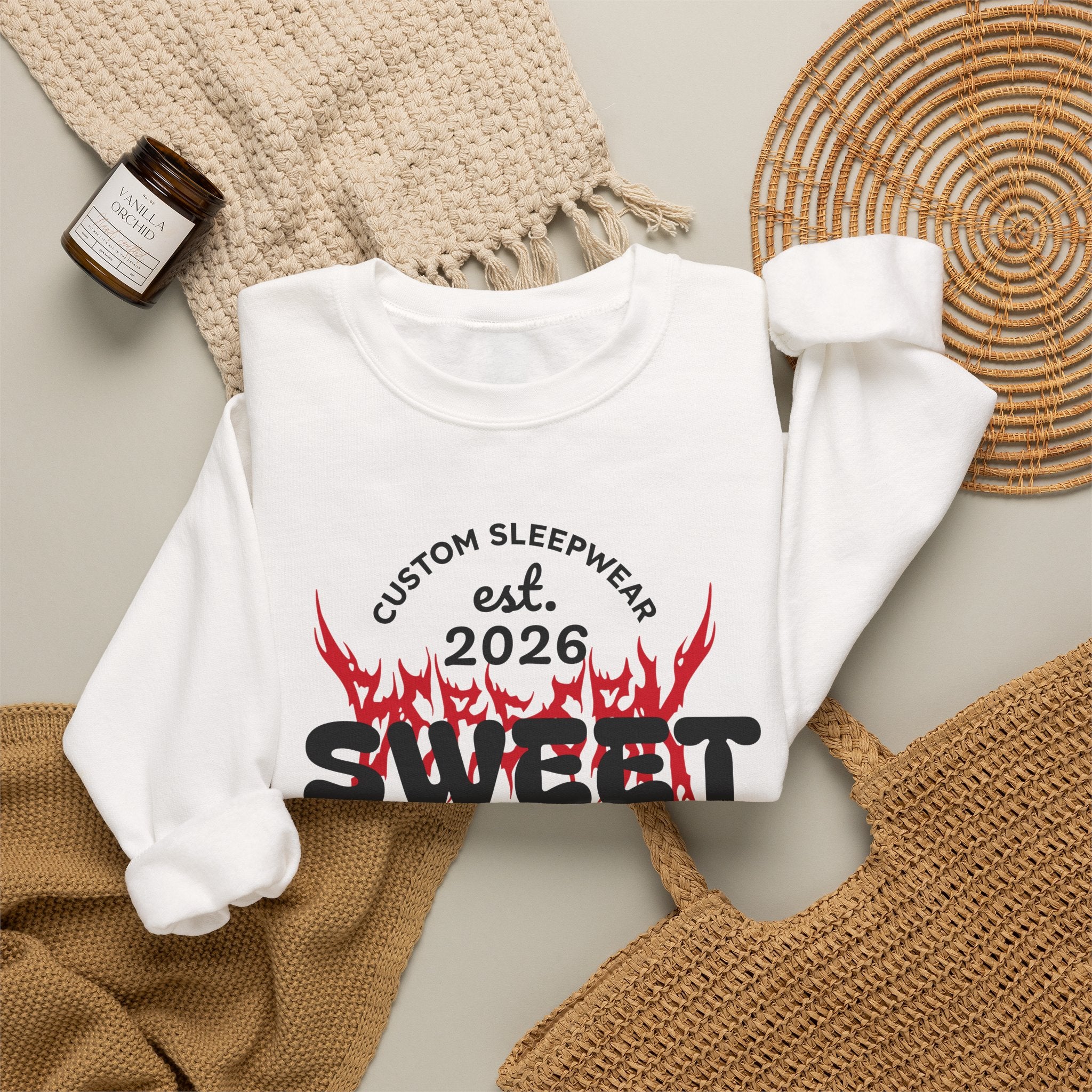 Sweet Dreams Crewneck Sweatshirt — Gothic Flame Skull Graphic