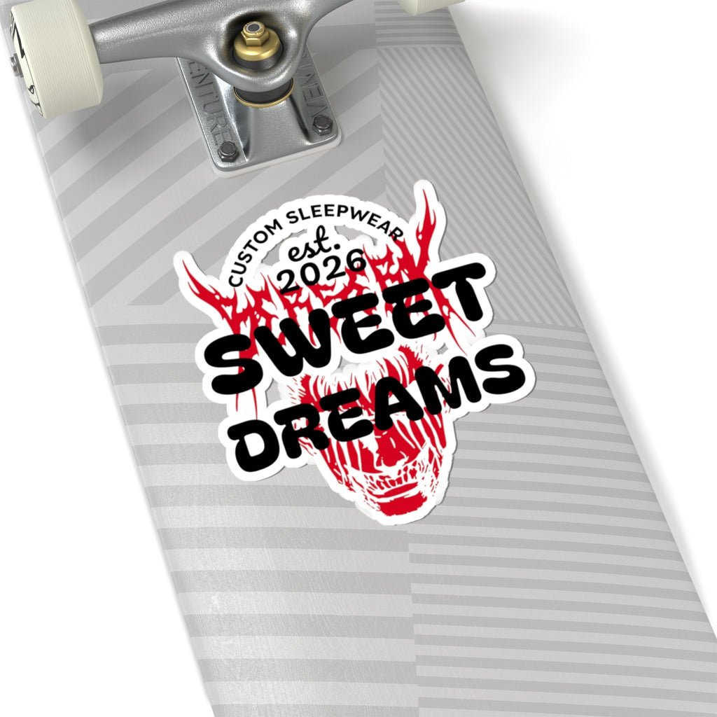 Sweet Dreams Skull Sticker — Red Flame Graphic Kiss-Cut Decal (Custom Sleepwear est. 2026)