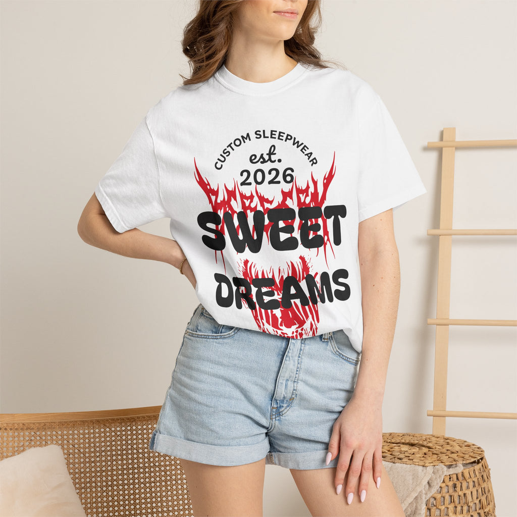T-Shirt — "Sweet Dreams" Flame Skull Graphic Tee