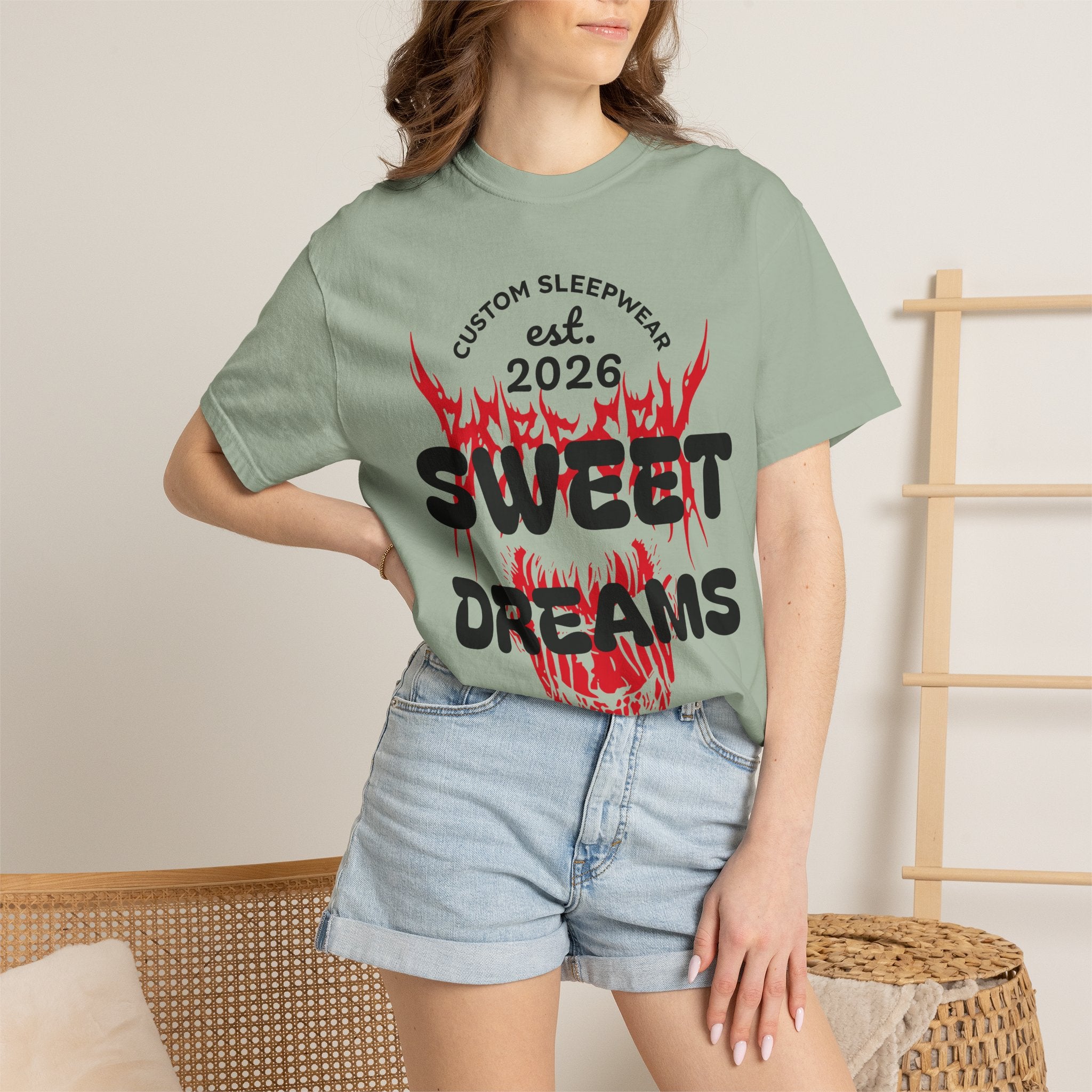 T-Shirt — "Sweet Dreams" Flame Skull Graphic Tee
