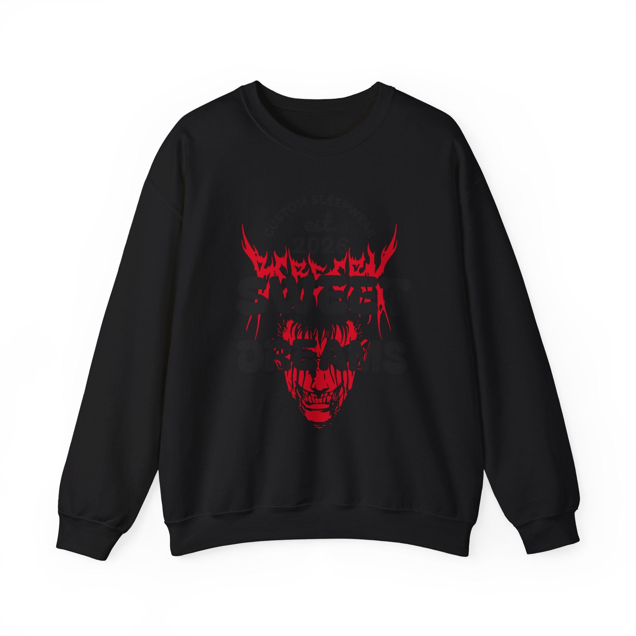 Sweet Dreams Crewneck Sweatshirt — Gothic Flame Skull Graphic