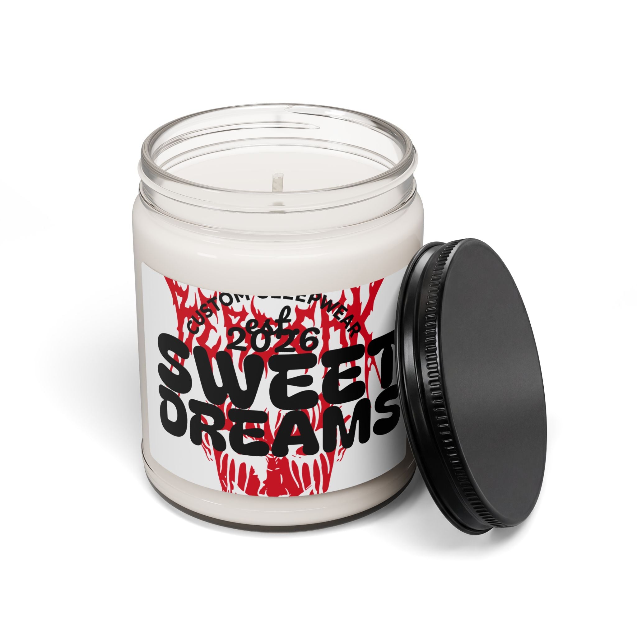 Scented Soy Candle — “Sweet Dreams” 9oz Jar (Bold Red Skull Design)