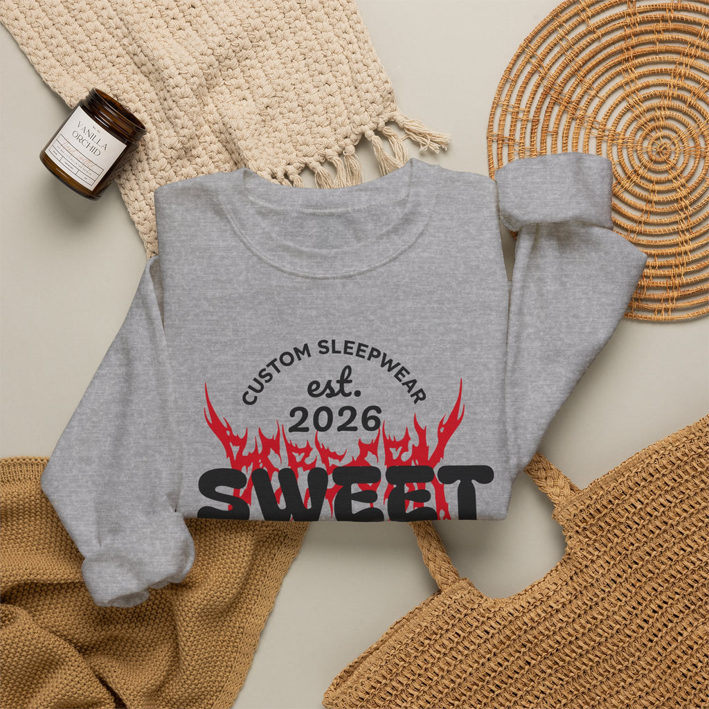 Sweet Dreams Crewneck Sweatshirt — Gothic Flame Skull Graphic